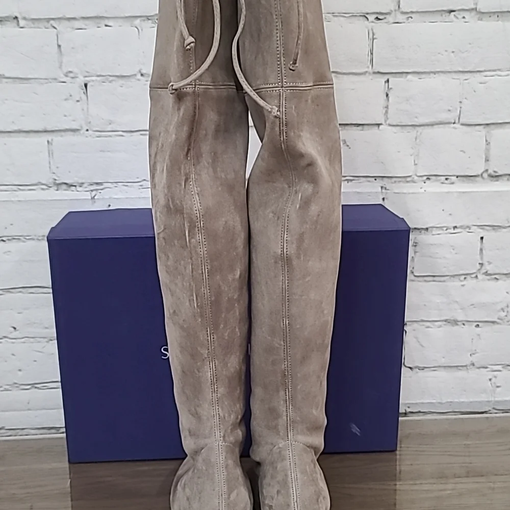 Stuart Weitzman Tiemodel Suede Leather Over-the-knee Boots In Taupe - NWT/NIB